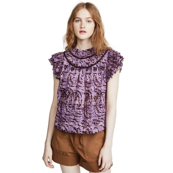 Ulla Johnson Amai Blouse Top Cotton Lavender Floral Printed Resort XS-2 228351